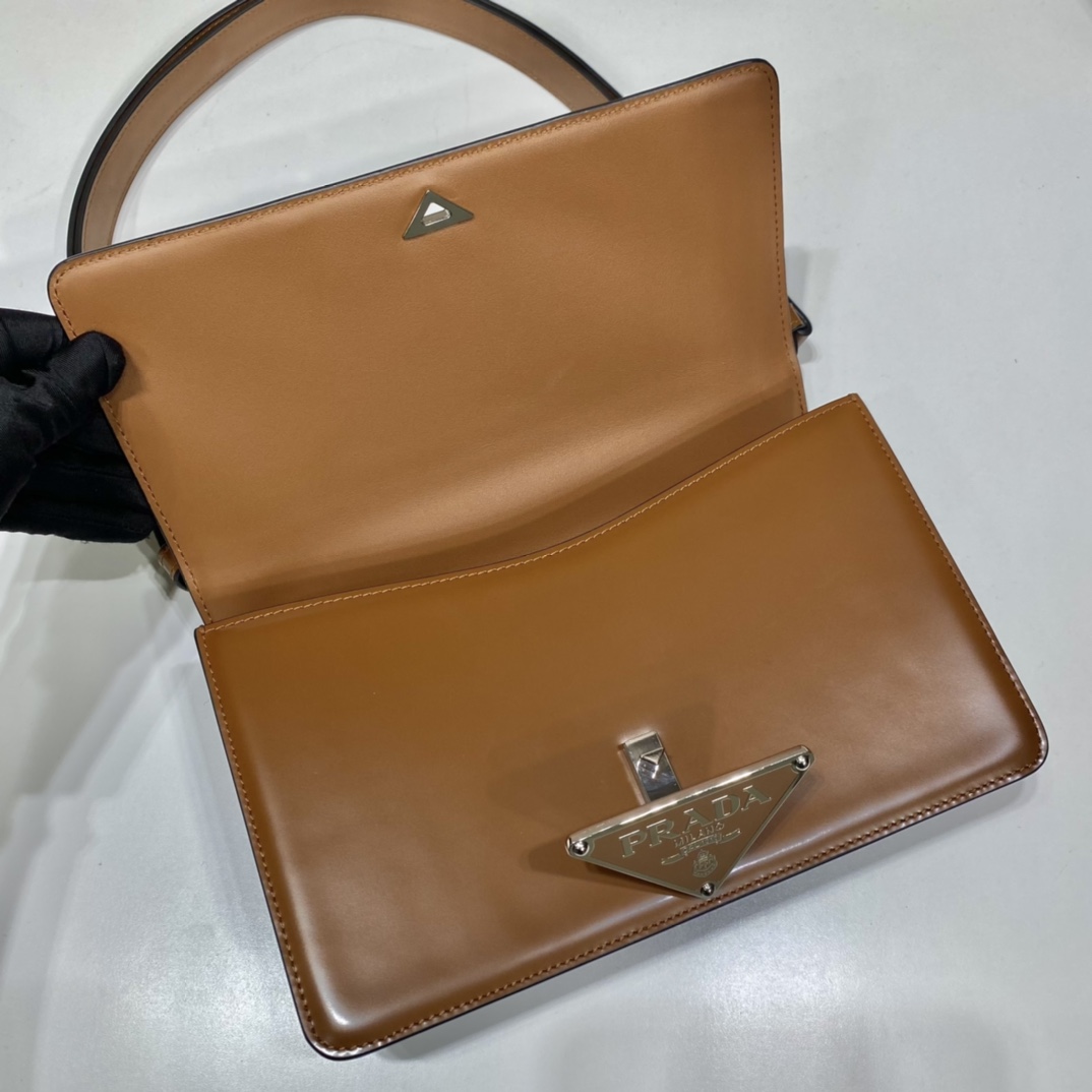 Prada Leather Bag Shoulder Bag Handbag Brown 1BD321